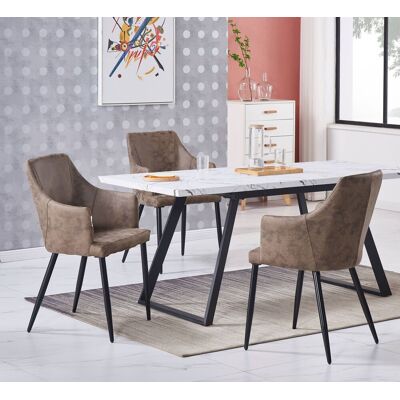 Life Interiors - Juego De Comedor Toga Lux Zarah: Mesa De Comedor Extensible Blanca Y Juego De 4 Sillas De Comedor De Cuero Marrón Claro - Comedor Cocina Life Interiors - Juego De Comedor Toga Lux Zarah: Mesa De Comedor Extensible Blanca Y Juego De 4 Sillas De Comedor De Cuero Marrón Claro - Comedor Cocina