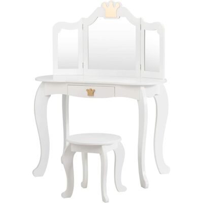 Costway Tocador Con Taburete Y Espejo Para Niña De Madera Mesa De Maquillaje Con Cajón 80x42x106 Centímetros (blanco) Costway Tocador Con Taburete Y Espejo Para Niña De Madera Mesa De Maquillaje Con Cajón 80x42x106 Centímetros (blanco)