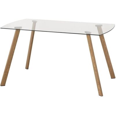 HOMELY Mesa De Comedor De Diseño Nórdico Talismán Cristal Transparente Y Patas De Metal Color Roble 140x80 Cm HOMELY Mesa De Comedor De Diseño Nórdico Talismán Cristal Transparente Y Patas De Metal Color Roble 140x80 Cm