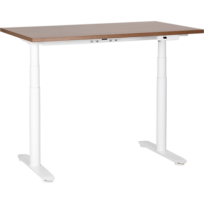 Beliani - Escritorio De Altura Regulable Eléctrico Diseño Moderno Patas Redondas 120 X 72 Cm Tablero Madera Oscura Soporte De Acero Blanco Destinas Beliani - Escritorio De Altura Regulable Eléctrico Diseño Moderno Patas Redondas 120 X 72 Cm Tablero Madera Oscura Soporte De Acero Blanco Destinas
