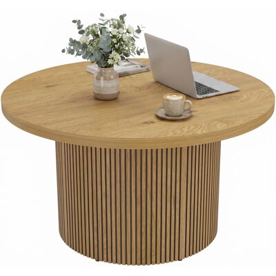 JHY DESIGN Mesa De Centro Redonda De Madera, Mesa De Salón Con Patas Estriadas, Estilo Moderno, Efecto Madera Natural. JHY DESIGN Mesa De Centro Redonda De Madera, Mesa De Salón Con Patas Estriadas, Estilo Moderno, Efecto Madera Natural.