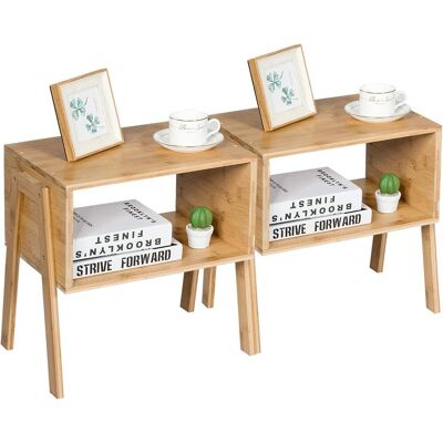 Costway Juego De 2 Mesitas De Noche Apilables Mesa De Café De Bambú Con Compartimento Abierto Para Salón Dormitorio Costway Juego De 2 Mesitas De Noche Apilables Mesa De Café De Bambú Con Compartimento Abierto Para Salón Dormitorio