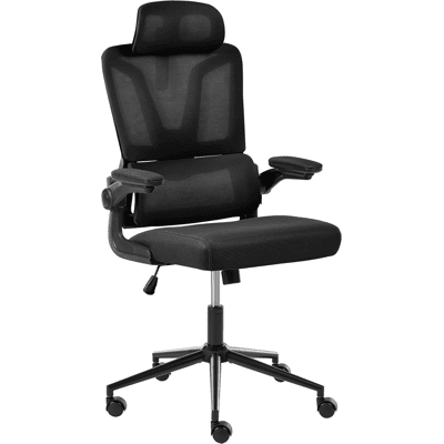 BELIANI Silla De Oficina Moderna Asiento De Piel Sintética Respaldo De Malla Altura Giro 360° Reposabrazos Ajustables Inclinación Negro Kryos BELIANI Silla De Oficina Moderna Asiento De Piel Sintética Respaldo De Malla Altura Giro 360° Reposabrazos Ajustables Inclinación Negro Kryos