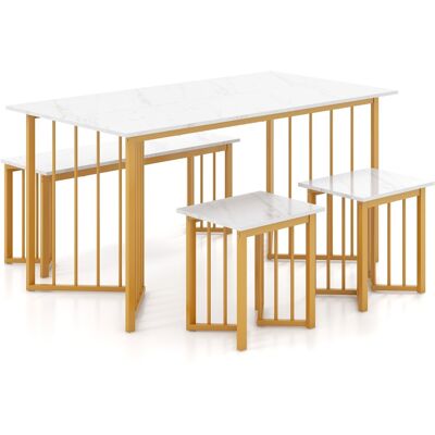 HELLOSHOP26 Conjunto De Comedor De 4 Piezas: Mesa Rectangular (150 X 80 Cm) Banco Y 2 Taburetes. Estilo Escandinavo Moderno En Metal Blanco Y Negro. 200011738 HELLOSHOP26 Conjunto De Comedor De 4 Piezas: Mesa Rectangular (150 X 80 Cm) Banco Y 2 Taburetes. Estilo Escandinavo Moderno En Metal Blanco Y Negro. 200011738
