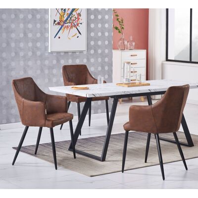 Life Interiors - Juego De Comedor Toga Lux Zarah: Mesa De Comedor Extensible Blanca Y Juego De 4 Sillas De Comedor De Cuero Marrón - Comedor Cocina Life Interiors - Juego De Comedor Toga Lux Zarah: Mesa De Comedor Extensible Blanca Y Juego De 4 Sillas De Comedor De Cuero Marrón - Comedor Cocina