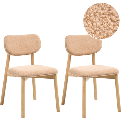 BELIANI Conjunto De 2 Sillas De Comedor Estructura De Madera De Caucho Asiento Y Respaldo Acolchado De Bouclé Comedor Cocina Marrón Claro Y Beige Mills BELIANI Conjunto De 2 Sillas De Comedor Estructura De Madera De Caucho Asiento Y Respaldo Acolchado De Bouclé Comedor Cocina Marrón Claro Y Beige Mills