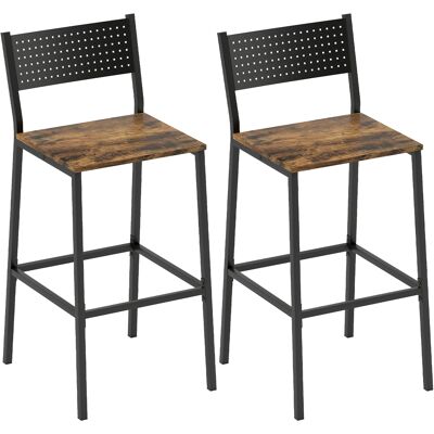 JHY DESIGN Juego De 2 Taburetes De Bar, Sillas De Bar, Altura Del Asiento 72,5 Cm, Respaldo Y Reposapiés, Patas De Metal, Color Marrón Rústico. JHY DESIGN Juego De 2 Taburetes De Bar, Sillas De Bar, Altura Del Asiento 72,5 Cm, Respaldo Y Reposapiés, Patas De Metal, Color Marrón Rústico.