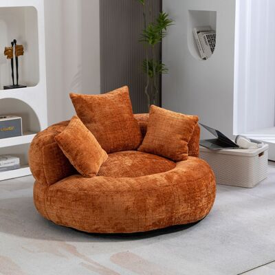 Elvmi Sillon Puff Con Respaldo Alto Y Reposabrazos, Silla De Suelo Relax En Chenilla, Naranja, 108 × 108 × 52 Cm Elvmi Sillon Puff Con Respaldo Alto Y Reposabrazos, Silla De Suelo Relax En Chenilla, Naranja, 108 × 108 × 52 Cm