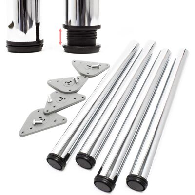 Wiltec - Juego De Patas Para Mesa De Acero Inoxidable Con 4 Patas Cromadas Y Patas Ajustables Ø60mm 870mm Wiltec - Juego De Patas Para Mesa De Acero Inoxidable Con 4 Patas Cromadas Y Patas Ajustables Ø60mm 870mm
