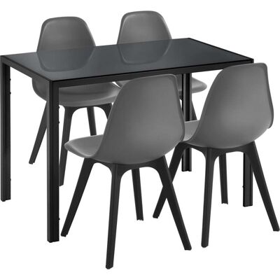 HELLOSHOP26 Conjunto De Mesa Y 4 Sillasmesa De Comedor Con 4 Sillas Metal Madera Plastico Cristal Negro Y Gris 105cm X 60cm X 75cm 030006941 HELLOSHOP26 Conjunto De Mesa Y 4 Sillasmesa De Comedor Con 4 Sillas Metal Madera Plastico Cristal Negro Y Gris 105cm X 60cm X 75cm 030006941