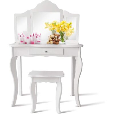 Set de tocador infantil Costway - Blanco - Con espejo y taburete Set de tocador infantil Costway - Blanco - Con espejo y taburete