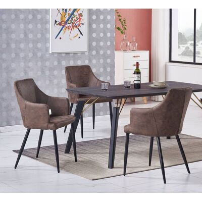LIFE INTERIORS Juego De Comedor Cosmo Lux Zarah: Mesa De Comedor De Madera Negra Y Juego De 4 Sillas De Comedor De Cuero Marrón - Comedor Cocina LIFE INTERIORS Juego De Comedor Cosmo Lux Zarah: Mesa De Comedor De Madera Negra Y Juego De 4 Sillas De Comedor De Cuero Marrón - Comedor Cocina