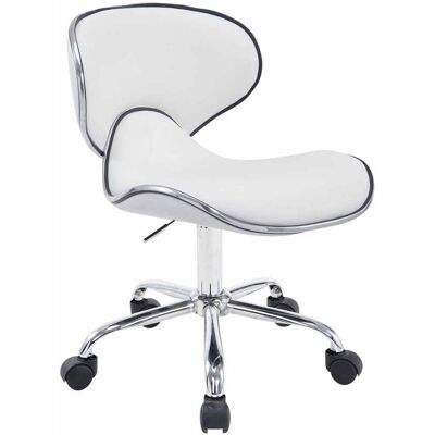 DÉCOSHOP26 Taburete De Trabajo Con Ruedas, Regulable En Altura Y Giratorio En Material Sintético Blanco Con Patas De Metal Cromado Tabo10189 DÉCOSHOP26 Taburete De Trabajo Con Ruedas, Regulable En Altura Y Giratorio En Material Sintético Blanco Con Patas De Metal Cromado Tabo10189