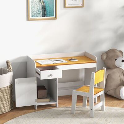 PZCC Escritorio Para Niños Con Silla Conjunto De Escritorio De 2 Piezas Con Cajón Y Armario Blanco Y Natural PZCC Escritorio Para Niños Con Silla Conjunto De Escritorio De 2 Piezas Con Cajón Y Armario Blanco Y Natural