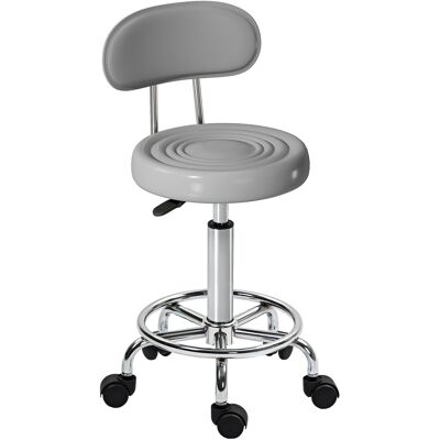 JHY DESIGN Taburete Giratorio Regulable Con Ruedas, Respaldo, Tapicería De Polipiel Y Reposapiés, Para Tocador, Color Gris. JHY DESIGN Taburete Giratorio Regulable Con Ruedas, Respaldo, Tapicería De Polipiel Y Reposapiés, Para Tocador, Color Gris.