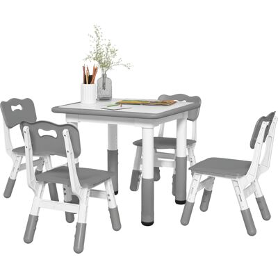 LIIYIELA Mesa Infantil De 5 Piezas Y 4 Sillas Con Altura Regulable, Color Gris. LIIYIELA Mesa Infantil De 5 Piezas Y 4 Sillas Con Altura Regulable, Color Gris.