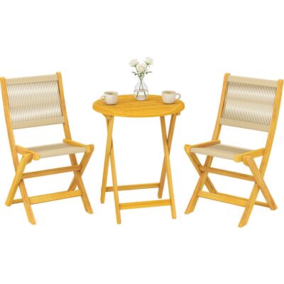 Outsunny Conjunto De Mesa Y Sillas De Terraza Exterior De Madera 3 Piezas, Con 2 Sillas Plegables, Asiento De Cuerda Pp, Mesa Redonda, Natural Outsunny Conjunto De Mesa Y Sillas De Terraza Exterior De Madera 3 Piezas, Con 2 Sillas Plegables, Asiento De Cuerda Pp, Mesa Redonda, Natural