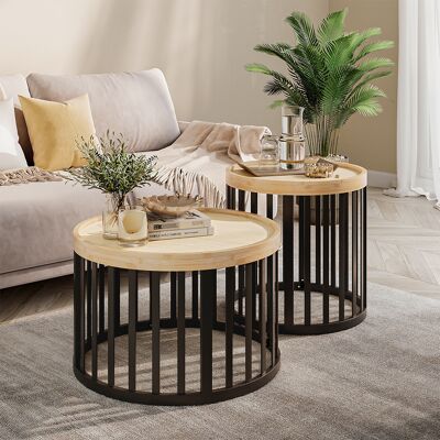 Conjunto De Mesas De Centro Enara, Bambú/negro, X Cm Con 2 Partes, Vicco Conjunto De Mesas De Centro Enara, Bambú/negro, X Cm Con 2 Partes, Vicco