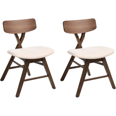 BELIANI Conjunto De 2 Sillas De Comedor Asiento Tapizado En Poliéster Acolchado Respaldo Y Estructura De Madera De Caucho Comedor Marrón Y Blanco Crema Leland BELIANI Conjunto De 2 Sillas De Comedor Asiento Tapizado En Poliéster Acolchado Respaldo Y Estructura De Madera De Caucho Comedor Marrón Y Blanco Crema Leland