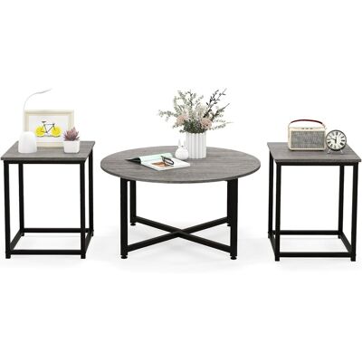 Costway - Conjunto De Mesa De Centro De 3 Piezas, Mesa Auxiliar Redonda Y 2 Mesas De Centro Cuadradas Con Estructura De Metal Resistente, Juego De 3 Mesas De Sala Modernas De 3 (gris Y Negro) Costway - Conjunto De Mesa De Centro De 3 Piezas, Mesa Auxiliar Redonda Y 2 Mesas De Centro Cuadradas Con Estructura De Metal Resistente, Juego De 3 Mesas De Sala Modernas De 3 (gris Y Negro)