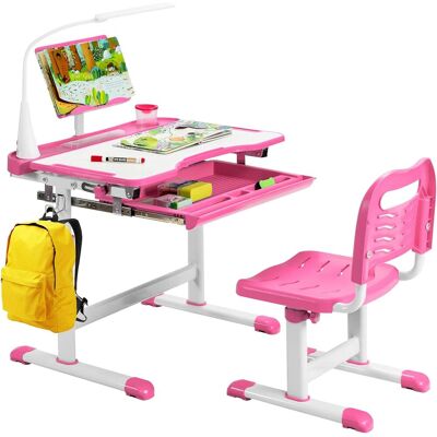 Costway - Set Escritorio Y Silla Para Niños Altura Regulable Mesa Para Estudiar Y Silla Con Atril Para Libros (rosa) Costway - Set Escritorio Y Silla Para Niños Altura Regulable Mesa Para Estudiar Y Silla Con Atril Para Libros (rosa)