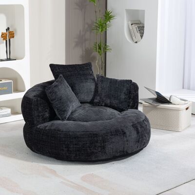 Elvmi Sillon Puff Con Respaldo Alto Y Reposabrazos, Silla De Suelo Para Salon Y Dormitorio, Chenilla, Negro Elvmi Sillon Puff Con Respaldo Alto Y Reposabrazos, Silla De Suelo Para Salon Y Dormitorio, Chenilla, Negro