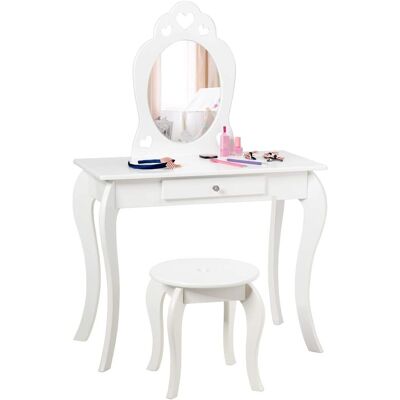 Costway Tocador Con Taburete Y Espejo Para Niña De Madera 70x57x105 Centímetros Mesa De Maquillaje Con Cajón (blanco) Costway Tocador Con Taburete Y Espejo Para Niña De Madera 70x57x105 Centímetros Mesa De Maquillaje Con Cajón (blanco)