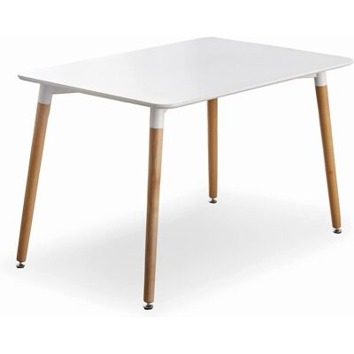 Life Interiors - Mesa De Comedor Individual Halo Para 4 O 6 Personas, Patas De Madera Maciza Y Tapa De Plástico, Blanco - White Life Interiors - Mesa De Comedor Individual Halo Para 4 O 6 Personas, Patas De Madera Maciza Y Tapa De Plástico, Blanco - White