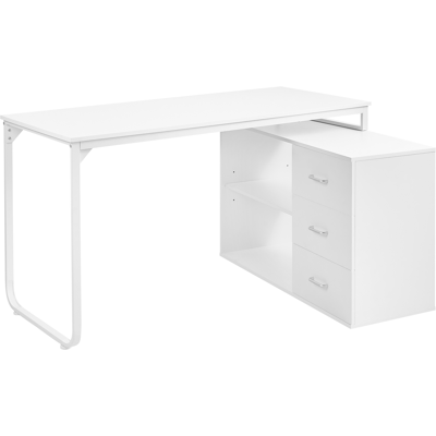 BELIANI Escritorio Esquinero Oficina En Casa 2 Estantes 3 Cajones Tablero Aglomerado Patas De Hierro 140 X 100 Cm Blanco Sogne BELIANI Escritorio Esquinero Oficina En Casa 2 Estantes 3 Cajones Tablero Aglomerado Patas De Hierro 140 X 100 Cm Blanco Sogne
