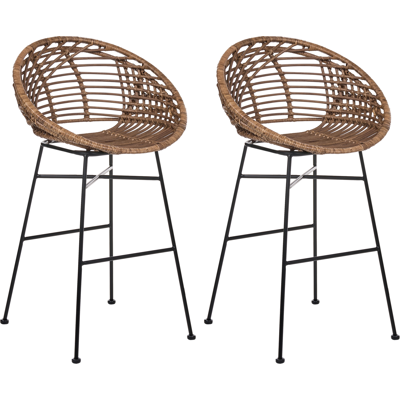 BELIANI Conjunto De 2 Sillas De Bar Industrial Boho De Ratán Comedor Cocina Patas De Hierro Marrón Windom BELIANI Conjunto De 2 Sillas De Bar Industrial Boho De Ratán Comedor Cocina Patas De Hierro Marrón Windom