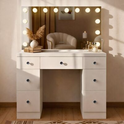 Mesa de maquillaje blanca Lerona con luz LED y USB Mesa de maquillaje blanca Lerona con luz LED y USB