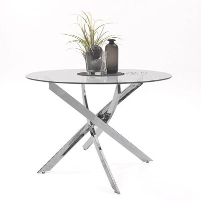 Homely - Mesa De Comedor Redonda Dalila Cristal Templado Y Pies De Metal Cromado De 110 Cm Homely - Mesa De Comedor Redonda Dalila Cristal Templado Y Pies De Metal Cromado De 110 Cm