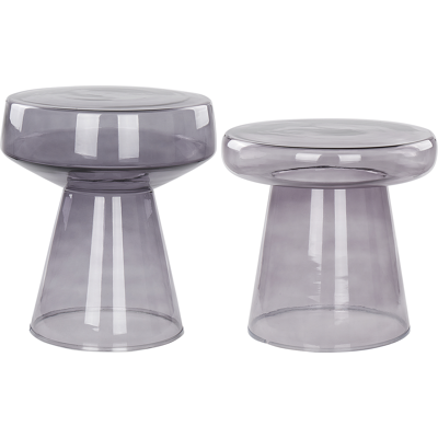 BELIANI Conjunto De 2 Mesas Auxiliares Modernas De Vidrio Transparente Con Forma Redondeada De Diseño Gris Laguna/caldera BELIANI Conjunto De 2 Mesas Auxiliares Modernas De Vidrio Transparente Con Forma Redondeada De Diseño Gris Laguna/caldera