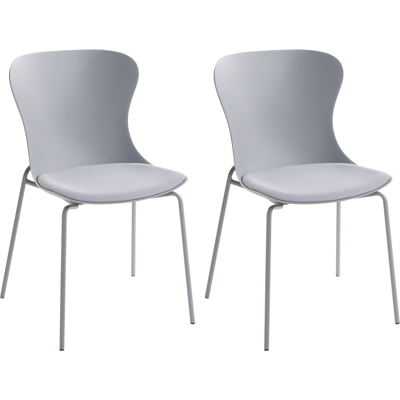 BELIANI Conjunto De 2 Sillas De Comedor Con Patas De Metal Asiento Sintético Con Cojín Apilables Gris Pitsburg BELIANI Conjunto De 2 Sillas De Comedor Con Patas De Metal Asiento Sintético Con Cojín Apilables Gris Pitsburg