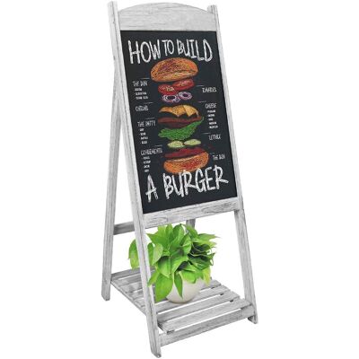 UNHO Pizarra Caballete De Pie De Madera Magnetica Negra Plegable De Estilo Vintage Para Tiza Con Estante Para Publicidad De Bar Cafetería Restaurante Librería Hogar 40x44x110cm, Gris UNHO Pizarra Caballete De Pie De Madera Magnetica Negra Plegable De Estilo Vintage Para Tiza Con Estante Para Publicidad De Bar Cafetería Restaurante Librería Hogar 40x44x110cm, Gris