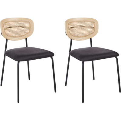 BELIANI Conjunto De 2 Sillas De Comedor Modernas Trenza Vienesa Respaldo De Ratán Asiento De Poliéster Patas Negras Sin Reposabrazos Negro Mayetta BELIANI Conjunto De 2 Sillas De Comedor Modernas Trenza Vienesa Respaldo De Ratán Asiento De Poliéster Patas Negras Sin Reposabrazos Negro Mayetta