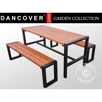 Mesa De Picnic Con 2 Bancos, 166x70cm/150x30cm, Madera Oscura/negro - Dancover Mesa De Picnic Con 2 Bancos, 166x70cm/150x30cm, Madera Oscura/negro - Dancover