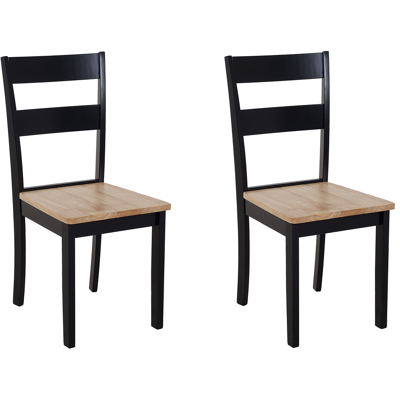 BELIANI Conjunto De 2 Sillas De Comedor Negras Y Madera De Caucho Clara Con Respaldo De Listones Georgia BELIANI Conjunto De 2 Sillas De Comedor Negras Y Madera De Caucho Clara Con Respaldo De Listones Georgia