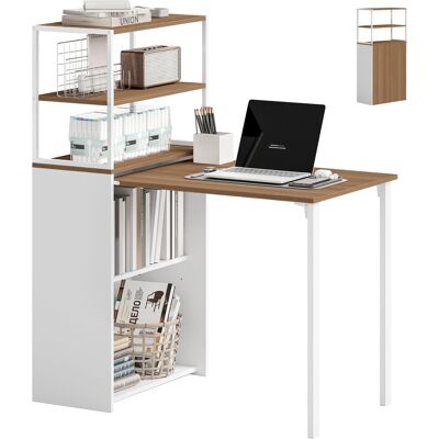 JHY DESIGN Escritorio Plegable Con 4 Estantes, Mesa De Trabajo, 105 X 60 X 127 Cm, Madera Natural. JHY DESIGN Escritorio Plegable Con 4 Estantes, Mesa De Trabajo, 105 X 60 X 127 Cm, Madera Natural.