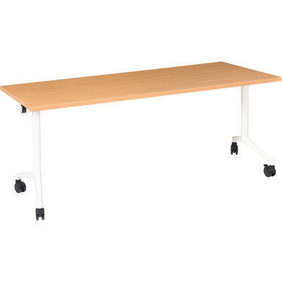 BELIANI Escritorio Rectangular Moderno Plegable Con Ruedas Mesa Móvil Portátil 180 X 60 Cm Estructura De Metal Marrón Y Blanco Cavi BELIANI Escritorio Rectangular Moderno Plegable Con Ruedas Mesa Móvil Portátil 180 X 60 Cm Estructura De Metal Marrón Y Blanco Cavi