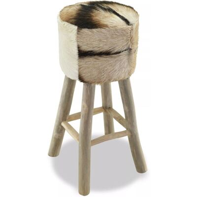 HELLOSHOP26 Taburete De Bar Diseño Silla Asiento Cuero Auténtico Teca Redondo 1202052 HELLOSHOP26 Taburete De Bar Diseño Silla Asiento Cuero Auténtico Teca Redondo 1202052