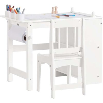 Sobuy - Juego De Mesa Y Silla Infantil De Madera Escritorio Infantil Con 3 Portalápices Blanco Kmb60-w Es Sobuy - Juego De Mesa Y Silla Infantil De Madera Escritorio Infantil Con 3 Portalápices Blanco Kmb60-w Es