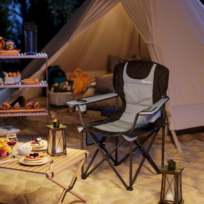 PZCC Silla Plegable De Camping Con Reposabrazos Ajustables, Portavasos, Bolsillos Laterales Y Bolsa Isotérmica, Color Negro. PZCC Silla Plegable De Camping Con Reposabrazos Ajustables, Portavasos, Bolsillos Laterales Y Bolsa Isotérmica, Color Negro.