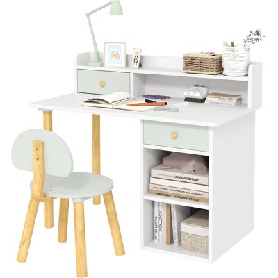 JHY DESIGN Escritorio Infantil Con Silla, Mesa Infantil Con Silla, 2 Cajones Y Estantes Abiertos, 85 X 48 X 73 Cm, Verde JHY DESIGN Escritorio Infantil Con Silla, Mesa Infantil Con Silla, 2 Cajones Y Estantes Abiertos, 85 X 48 X 73 Cm, Verde