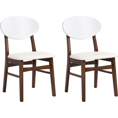 BELIANI Conjunto De 2 Sillas De Comedor Asiento De Piel Sintética Blanco Crema Estructura Marrón Amery BELIANI Conjunto De 2 Sillas De Comedor Asiento De Piel Sintética Blanco Crema Estructura Marrón Amery