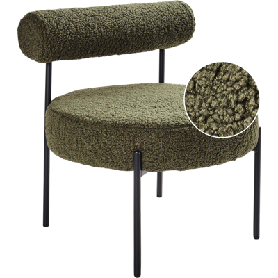 BELIANI Silla Sin Reposabrazos Asiento Redondo Respaldo Enrollado Diseño Vintage Tapicería Bouclé Verde Alpha BELIANI Silla Sin Reposabrazos Asiento Redondo Respaldo Enrollado Diseño Vintage Tapicería Bouclé Verde Alpha