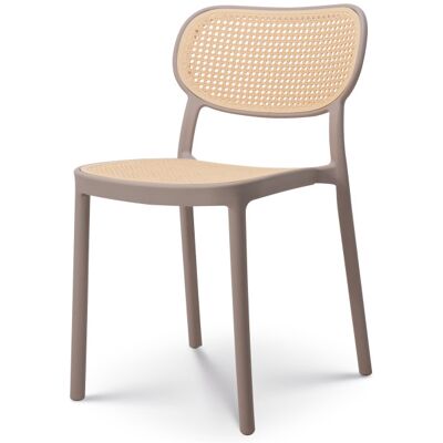 KOSMI - Silla de restaurante vintage color beige de resina con caña KOSMI - Silla de restaurante vintage color beige de resina con caña