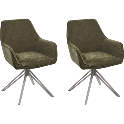 BELIANI Conjunto De 2 Sillas De Comedor Modernas De Tela Asiento Acolchado Patas De Metal Negro Giratorias Verde Oscuro Jodar BELIANI Conjunto De 2 Sillas De Comedor Modernas De Tela Asiento Acolchado Patas De Metal Negro Giratorias Verde Oscuro Jodar