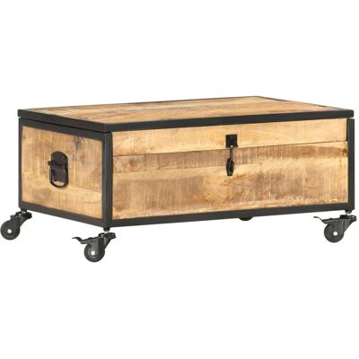 VIDAXL Mesa de centro de madera de mango con ruedas - Mesa de café VIDAXL Mesa de centro de madera de mango con ruedas - Mesa de café