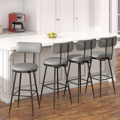 OEM Taburete De Bar - Pocketpop Lote De 4 - Asiento 65 Cm - Símil Cuero Gris Oscuro - Estructura De Metal OEM Taburete De Bar - Pocketpop Lote De 4 - Asiento 65 Cm - Símil Cuero Gris Oscuro - Estructura De Metal